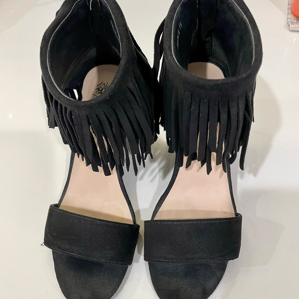 Black Fringe Sandals